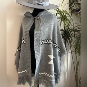 Gray Western Hooded Women's cape Poncho